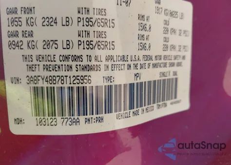 2008 Chrysler Pt Cruiser Lx из США, поврежденный, VIN 3A8FY48B78T125956